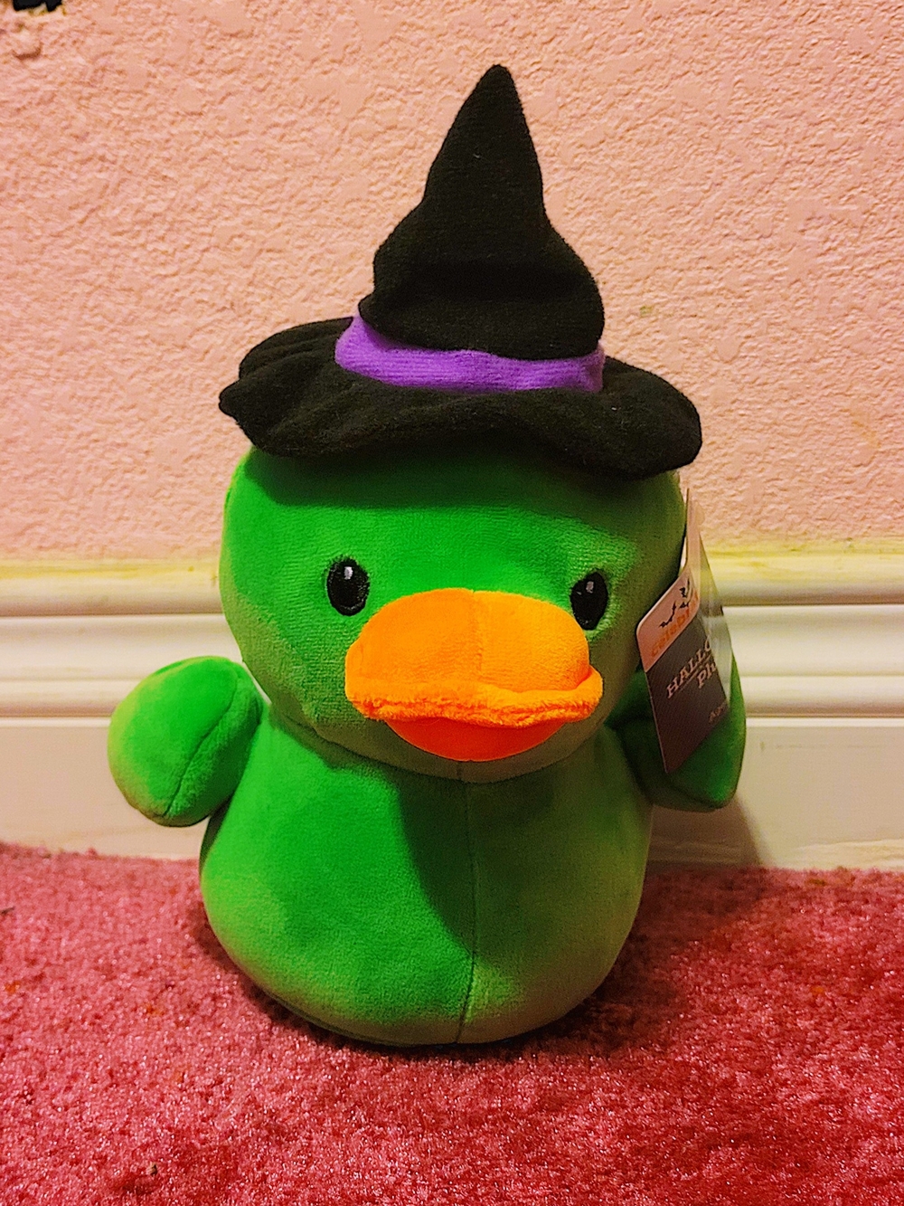 Target Green Plush Duck with Black Witch Hat and Orange Beak